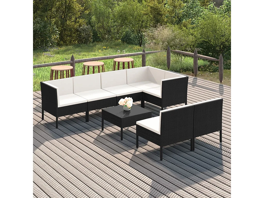 Set Divani da Giardino 8 pz con Cuscini in Polyrattan Nero
