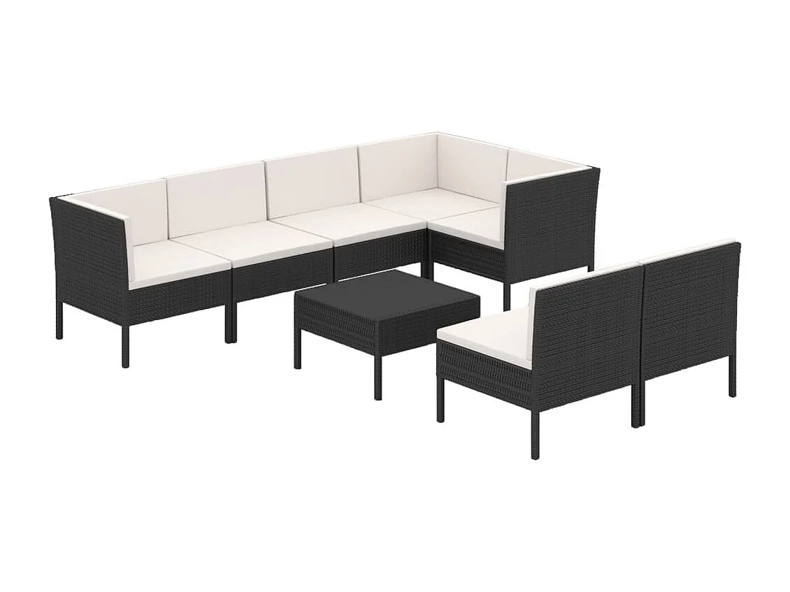 Set Divani da Giardino 8 pz con Cuscini in Polyrattan Nero