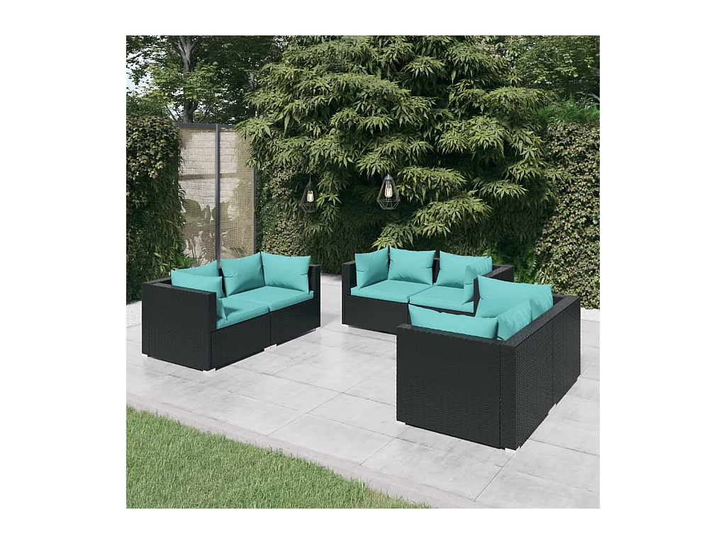 Set Divani da Giardino 6 pz con Cuscini in Polyrattan Nero