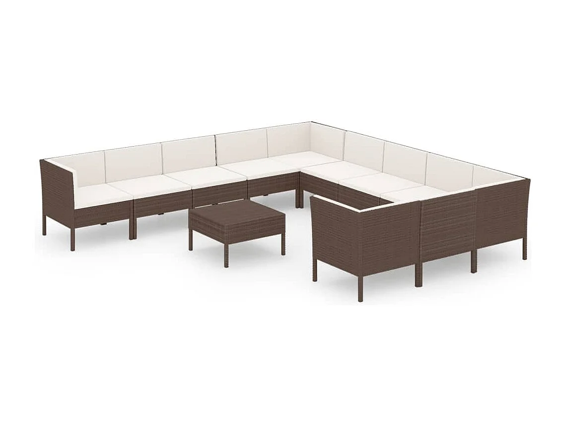 12-delige Loungeset met kussens poly rattan bruin