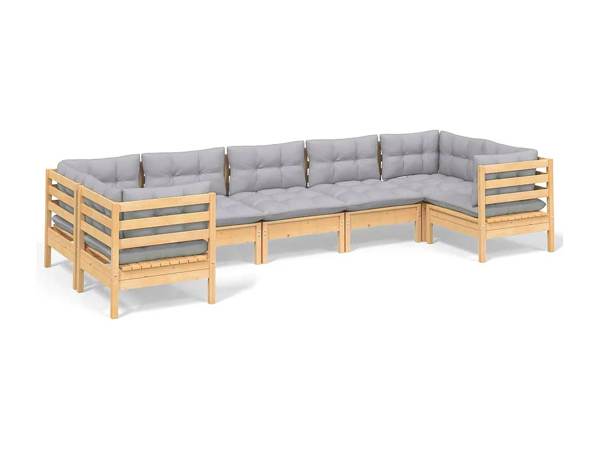 7 pcs conjunto lounge de jardim c/ almofadões cinzentos pinho