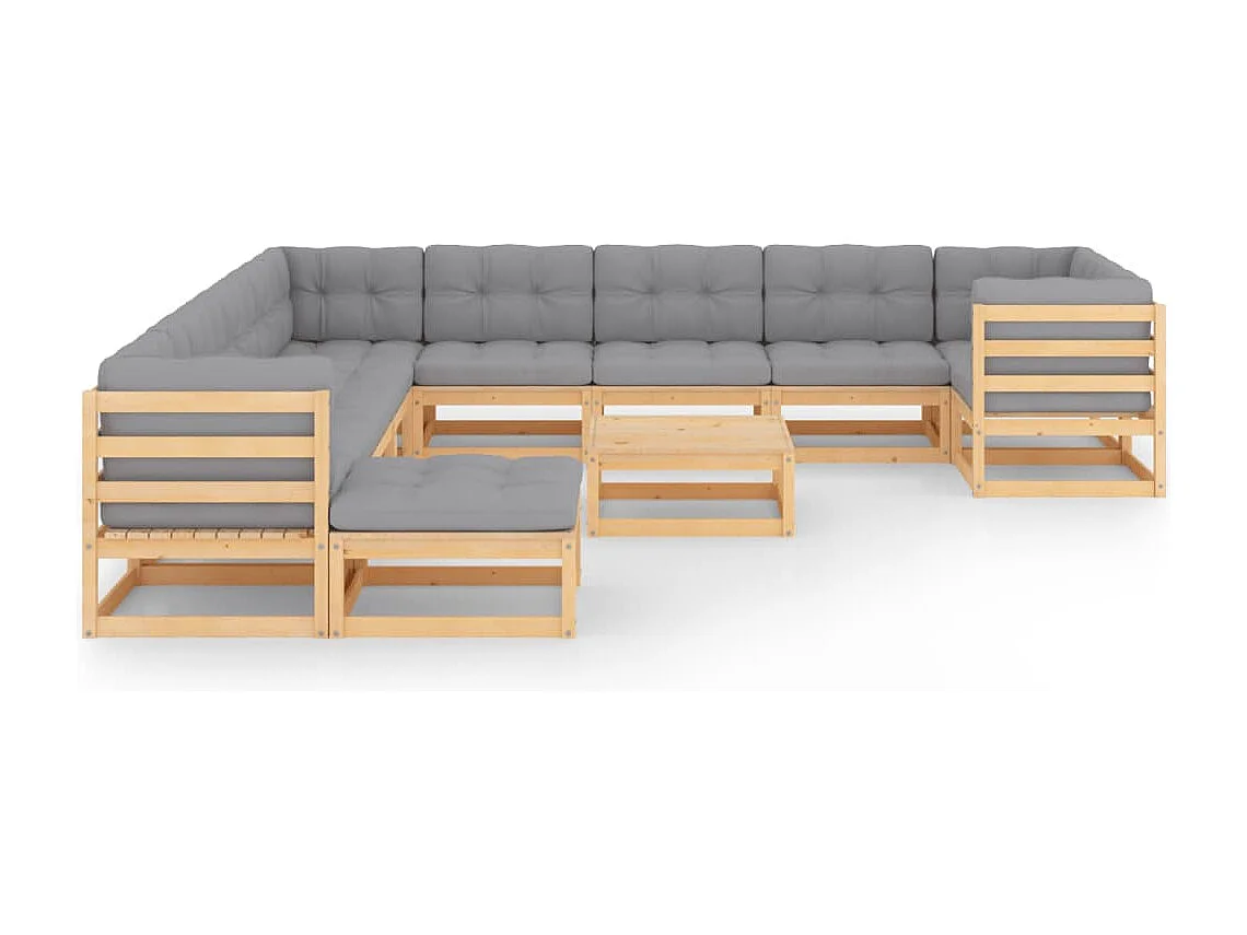 Salon de jardin 12 pcs avec coussins Bois de pin massif
