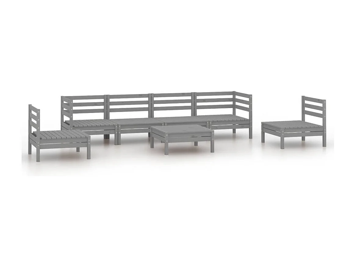 Salon de jardin 7 pcs Gris Bois de pin massif