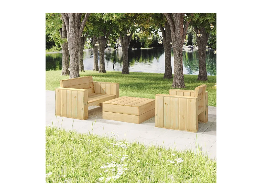 Salon de jardin 3 pcs Bois massif de pin imprégné