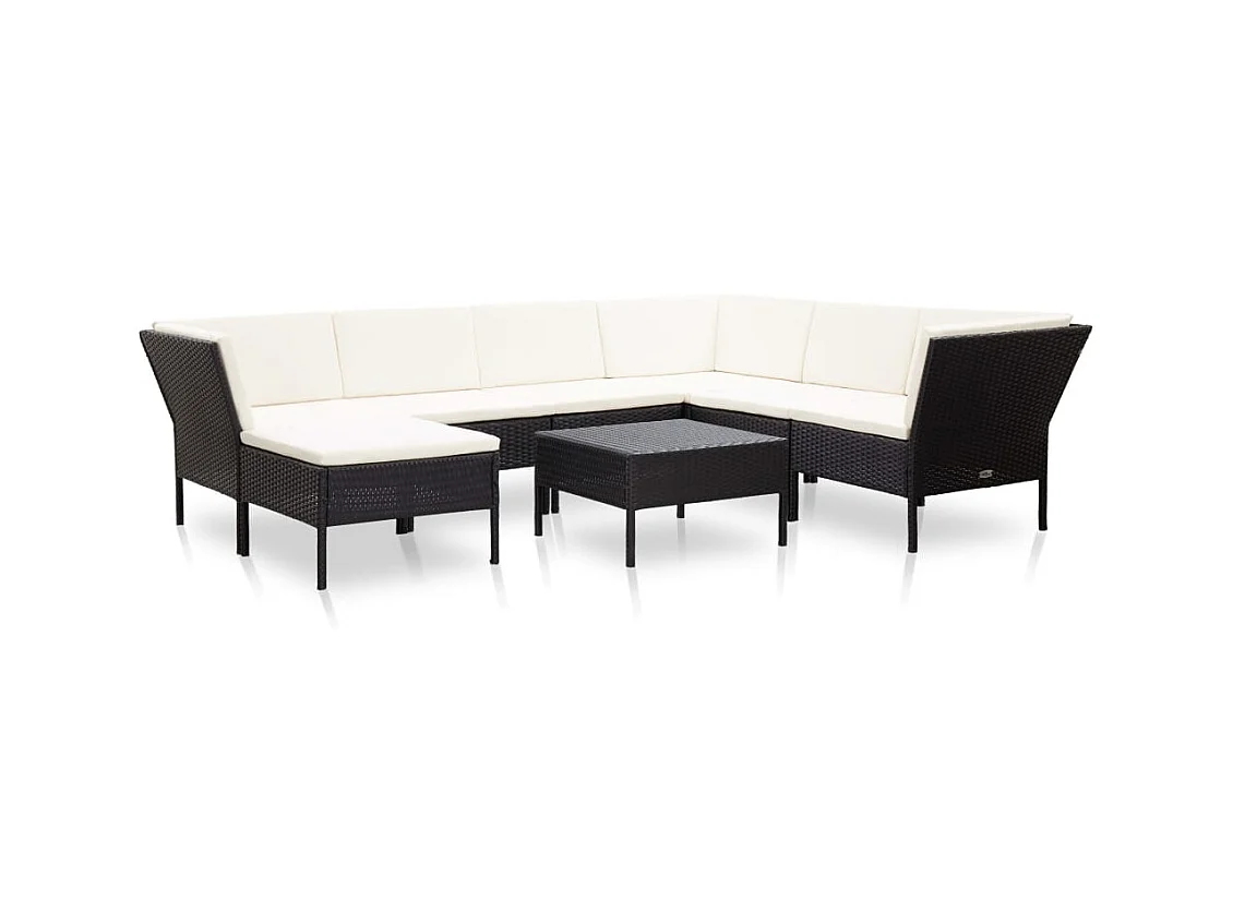 Salon de jardin 8 pcs avec coussins résine tressée noir