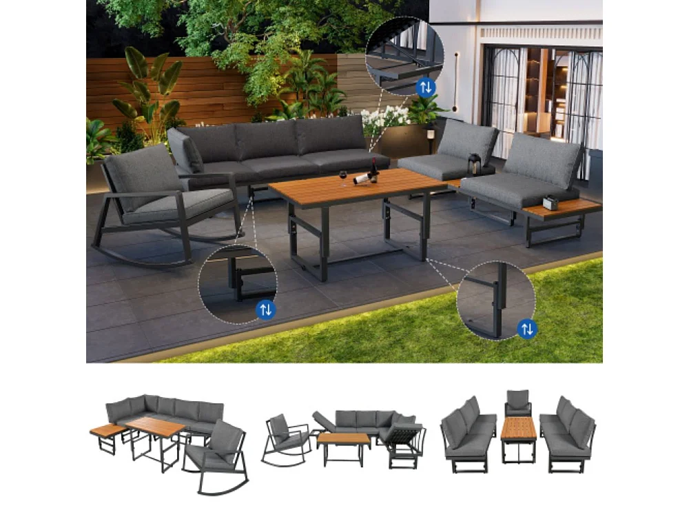 Tuinmeubelset in het grijs, set van 4 stuks inclusief 2 banken