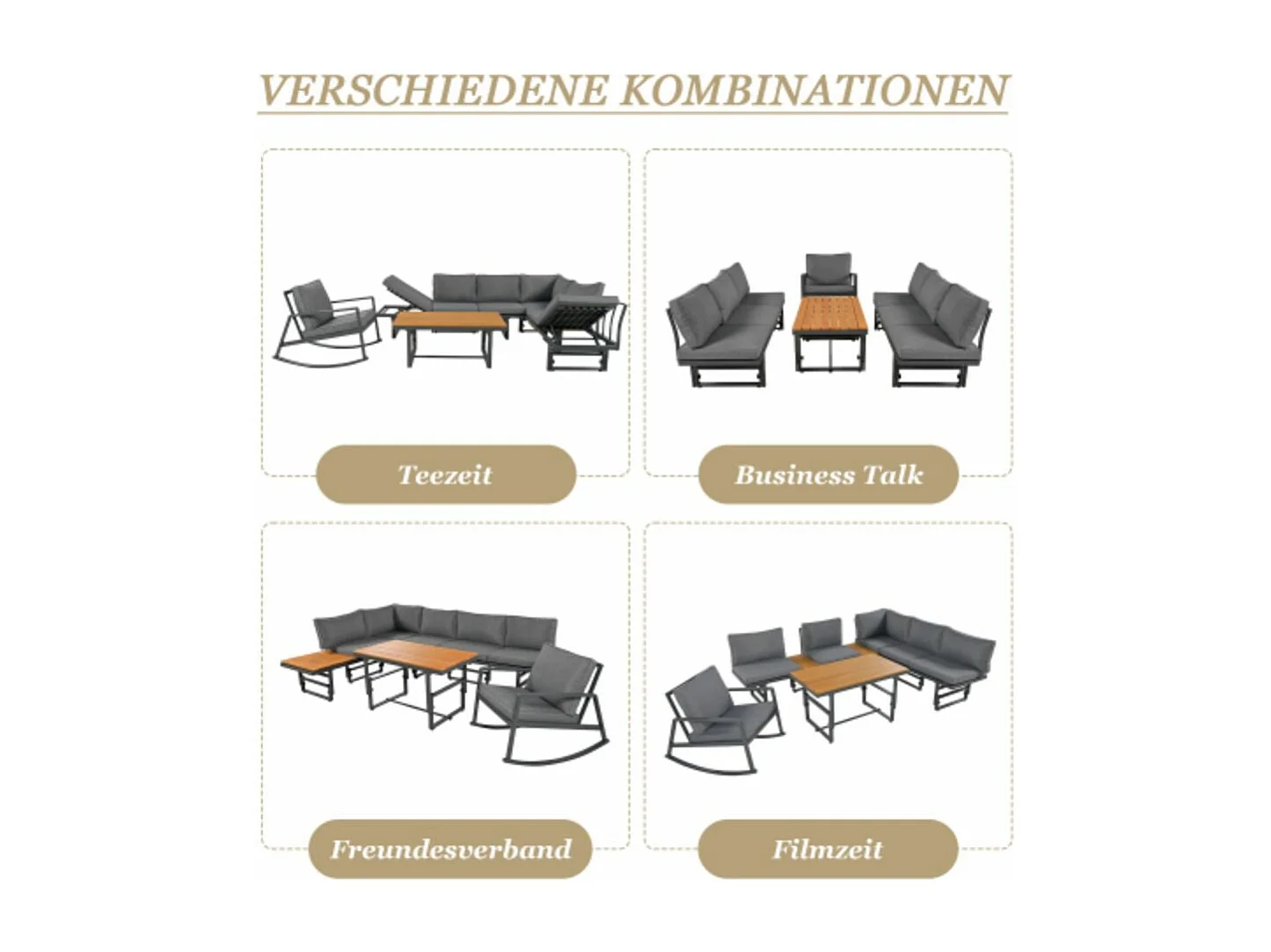 Tuinmeubelset in het grijs, set van 4 stuks inclusief 2 banken
