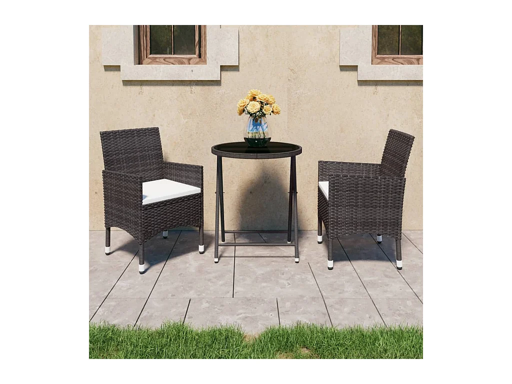Ensemble de bistro de jardin 3 pcs poly rotin et verre trempé