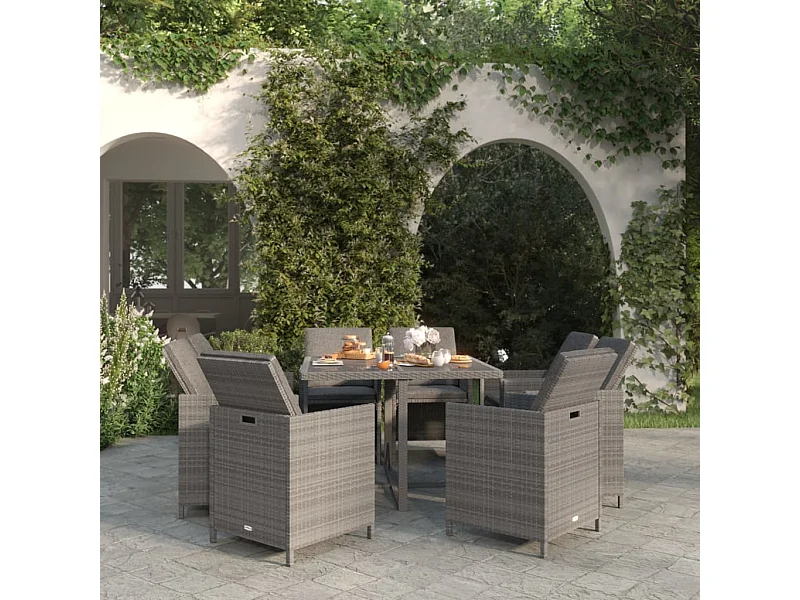 Ensemble à manger de jardin coussins 9pcs Résine tressée Gris