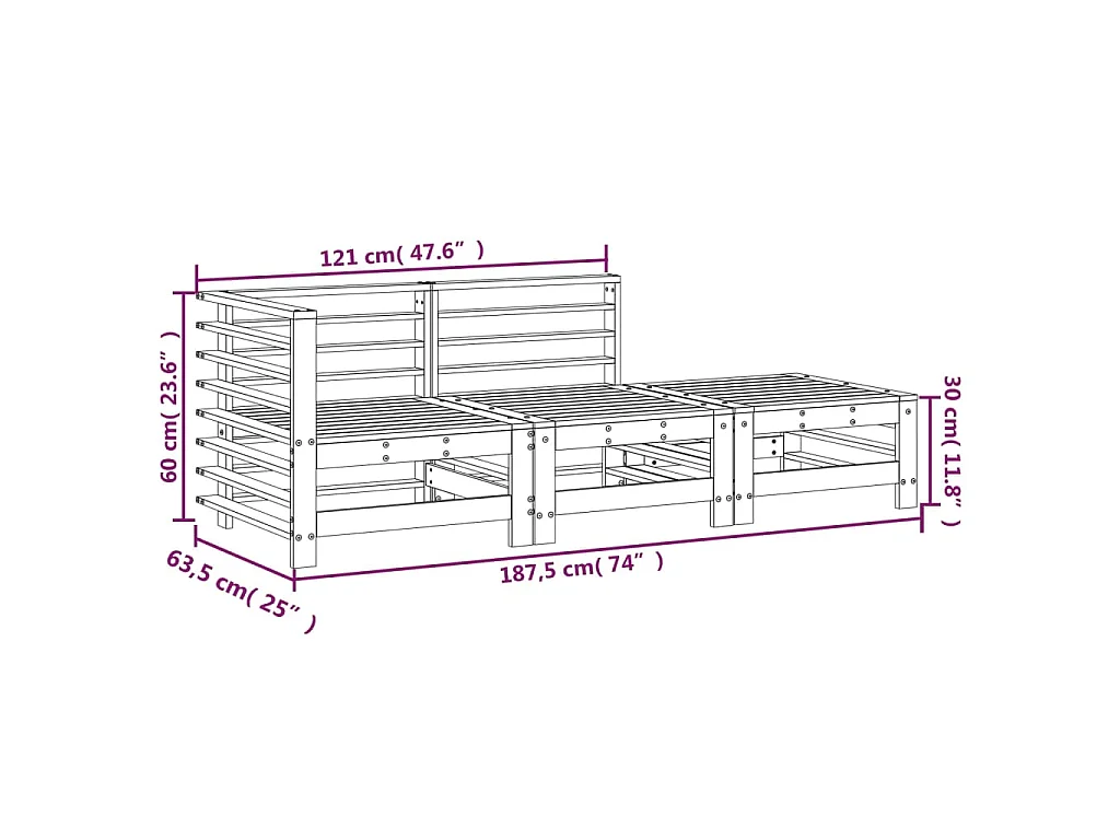 3-tlg. Garten-Lounge-Set Massivholz Kiefer