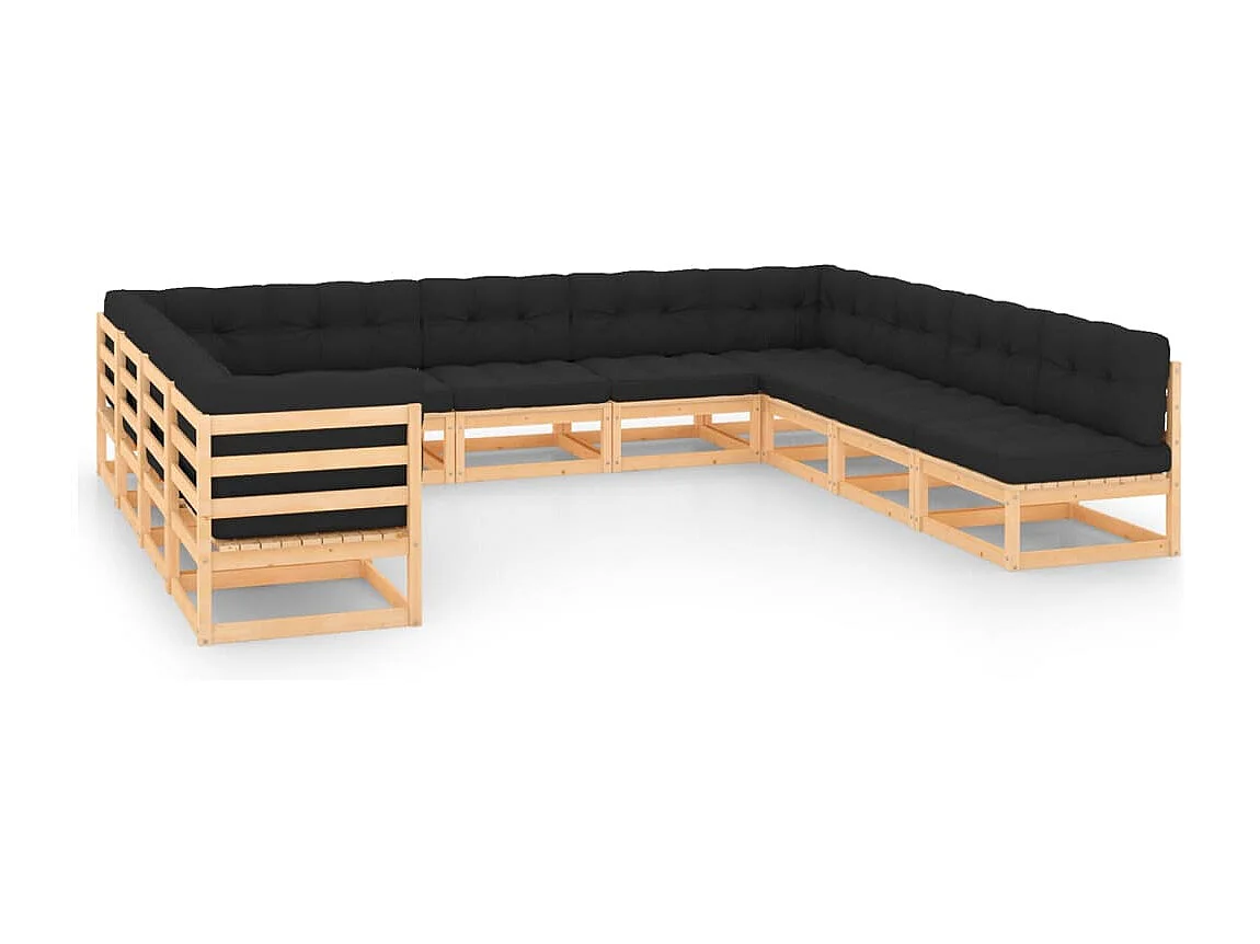 11 pcs conj. lounge jardim c/ almofadões antracite pinho maciço