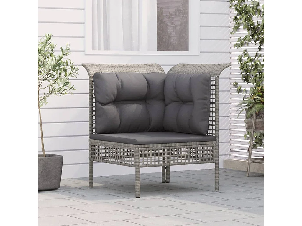 Canapé d'angle de jardin avec coussin gris résine tressée