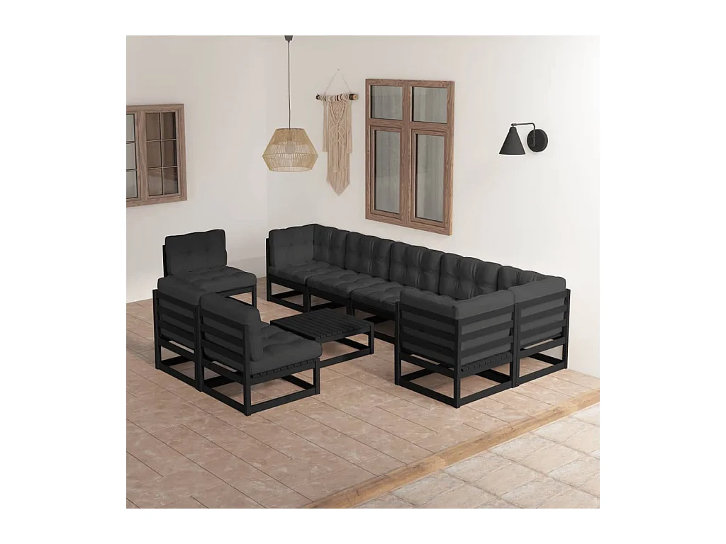 10-delige Loungeset met kussens massief grenenhout