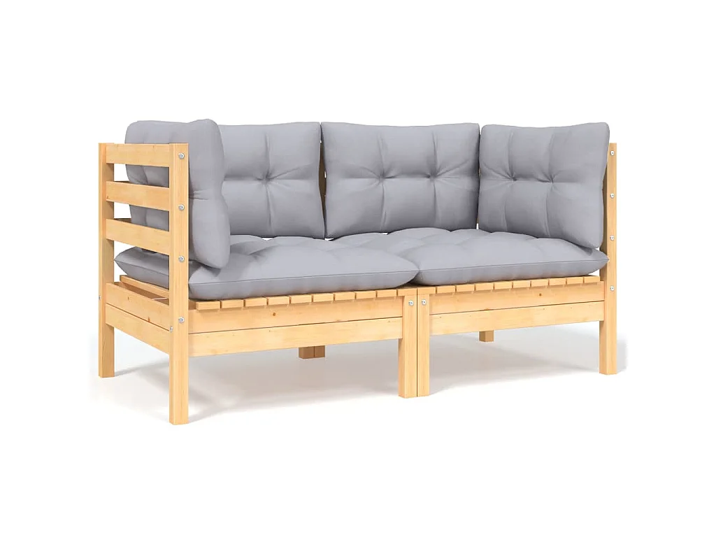 Set Divani da Giardino 5 pz con Cuscini Grigi Massello di Pino
