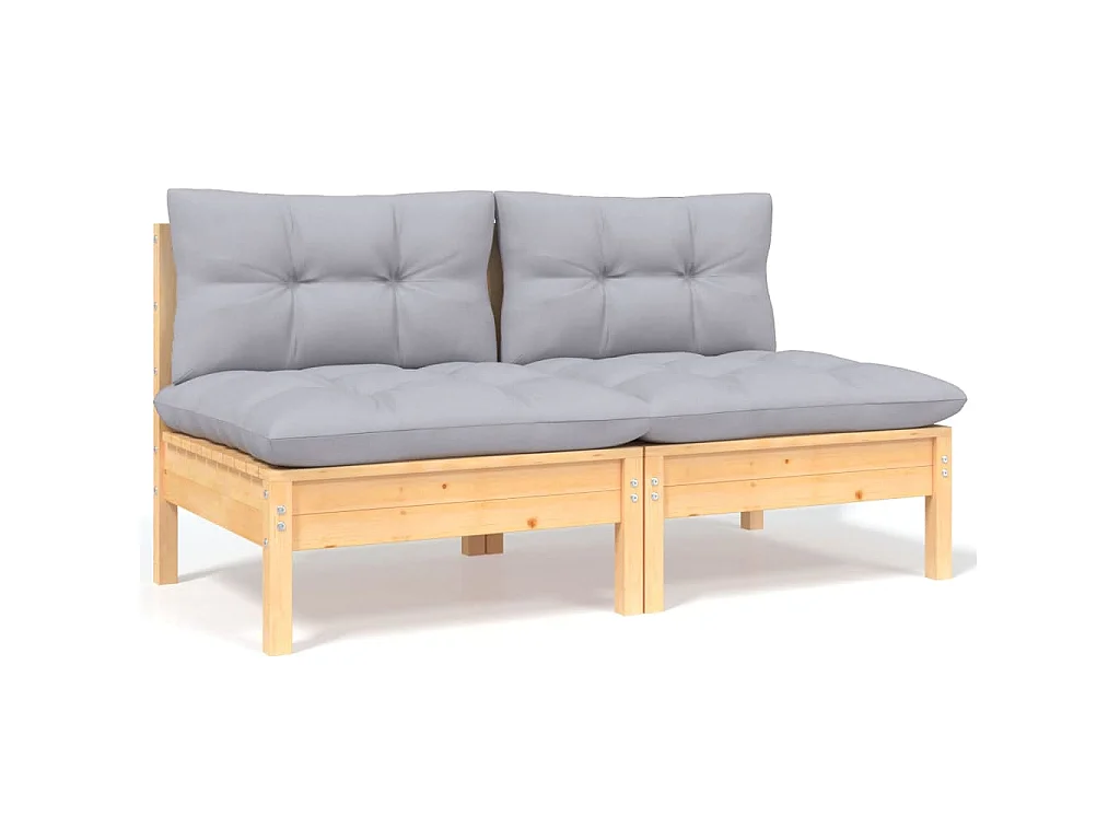 Set Divani da Giardino 5 pz con Cuscini Grigi Massello di Pino