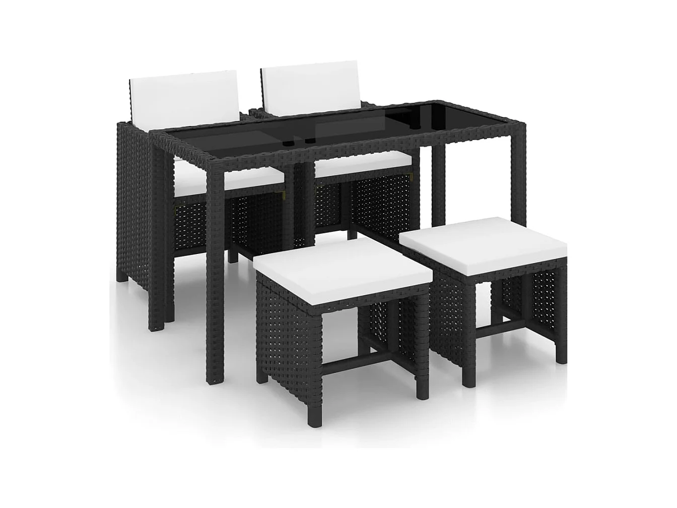 Ensemble à manger d'extérieur 5 pcs coussin Résine tressée Noir