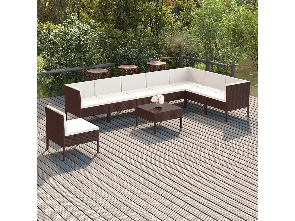9-tlg. Garten-Lounge-Set mit Auflagen Poly Rattan Braun