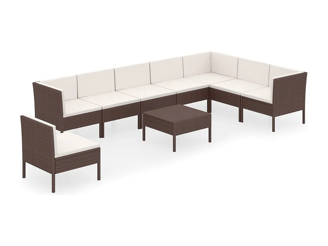 9-tlg. Garten-Lounge-Set mit Auflagen Poly Rattan Braun