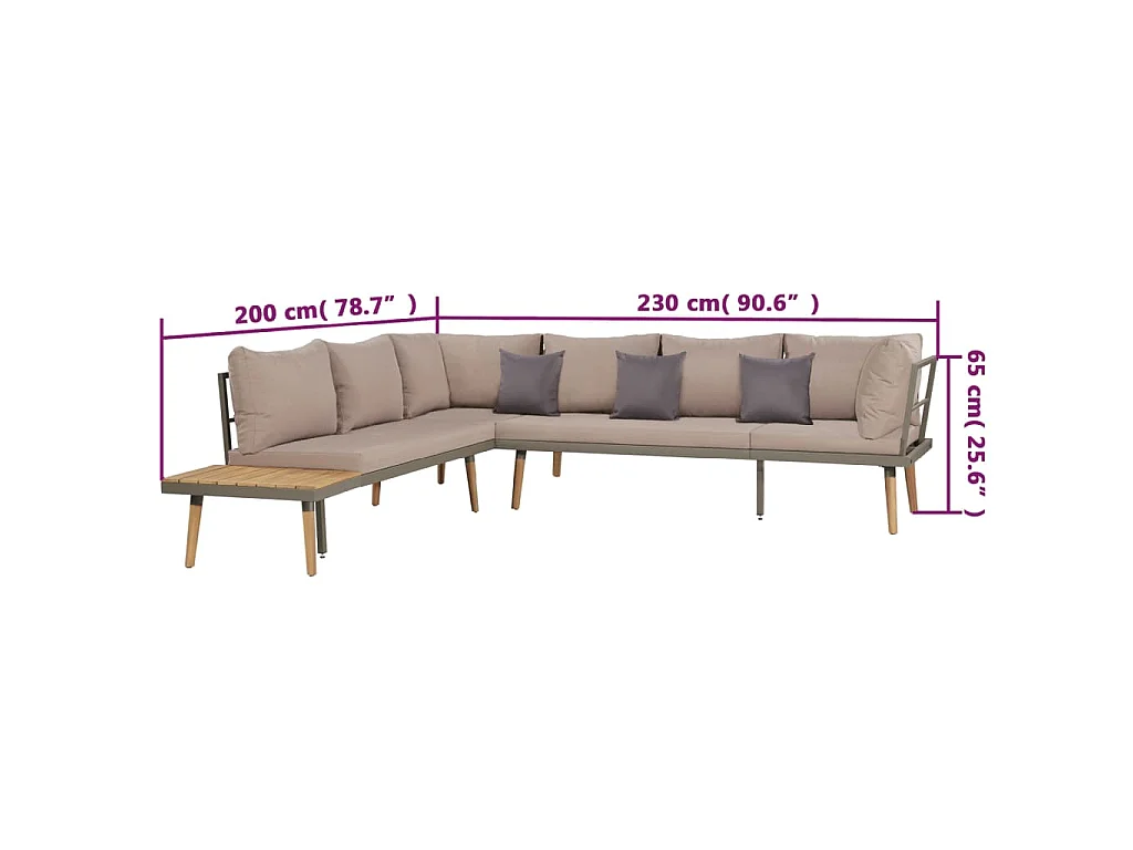 4-delige Loungeset met kussens massief acaciahout bruin