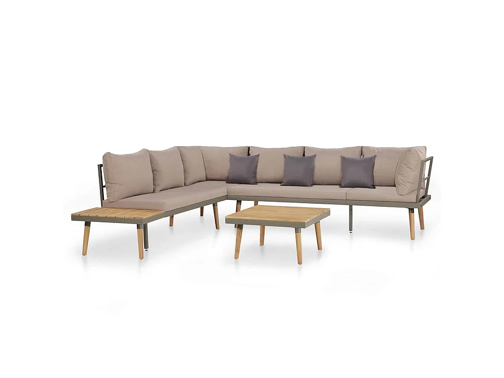 Salon de jardin 4pcs et coussins Bois d'acacia solide Marron