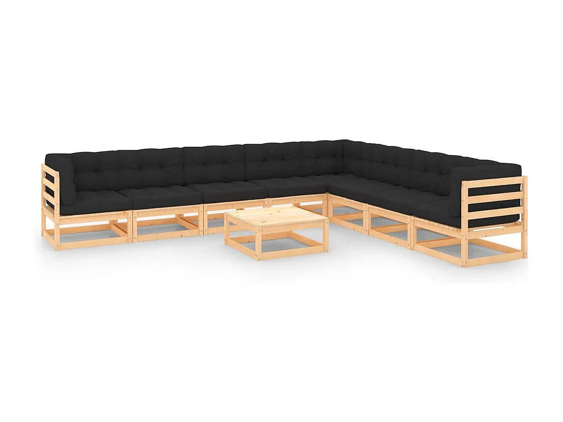 9 pcs conj. lounge jardim c/ almofadões antracite pinho maciço