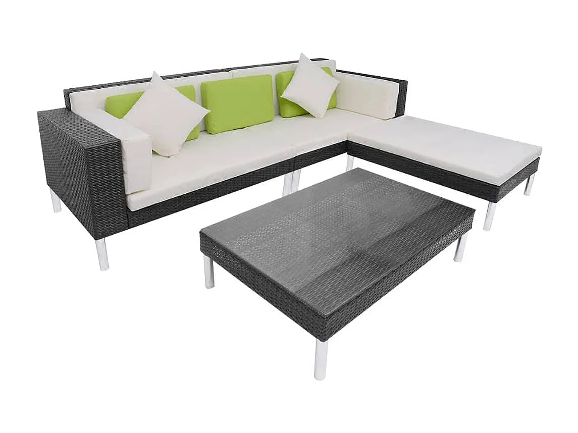Set Divani da Giardino 4 pz con Cuscini in Polyrattan Nero