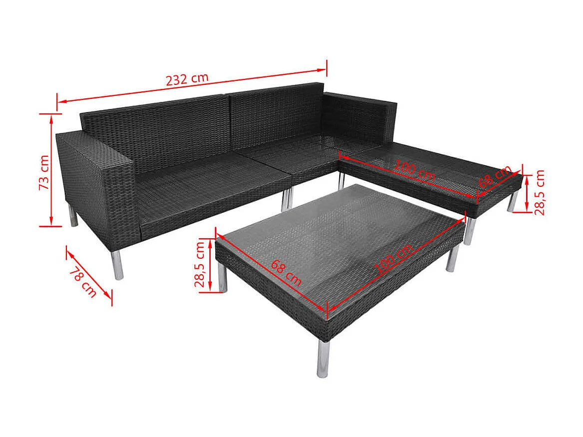 Set Divani da Giardino 4 pz con Cuscini in Polyrattan Nero