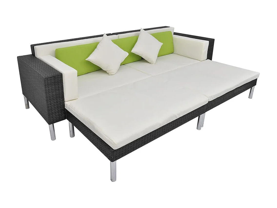 Set Divani da Giardino 4 pz con Cuscini in Polyrattan Nero