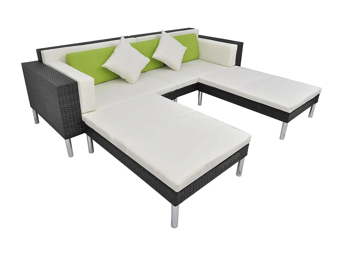 Set Divani da Giardino 4 pz con Cuscini in Polyrattan Nero