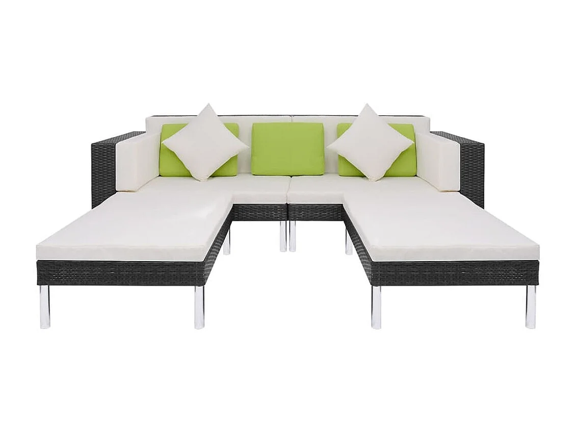 Set Divani da Giardino 4 pz con Cuscini in Polyrattan Nero