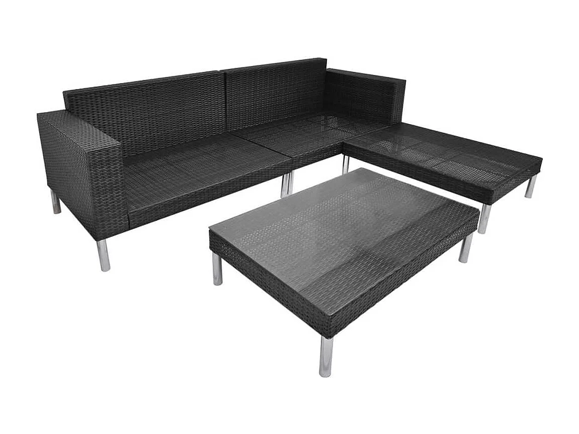 Set Divani da Giardino 4 pz con Cuscini in Polyrattan Nero