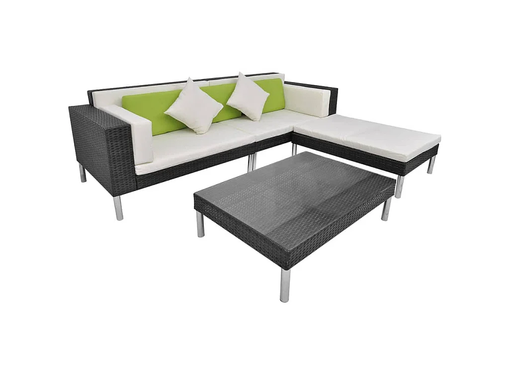 4-tlg. Garten-Lounge-Set mit Auflagen Poly Rattan Schwarz