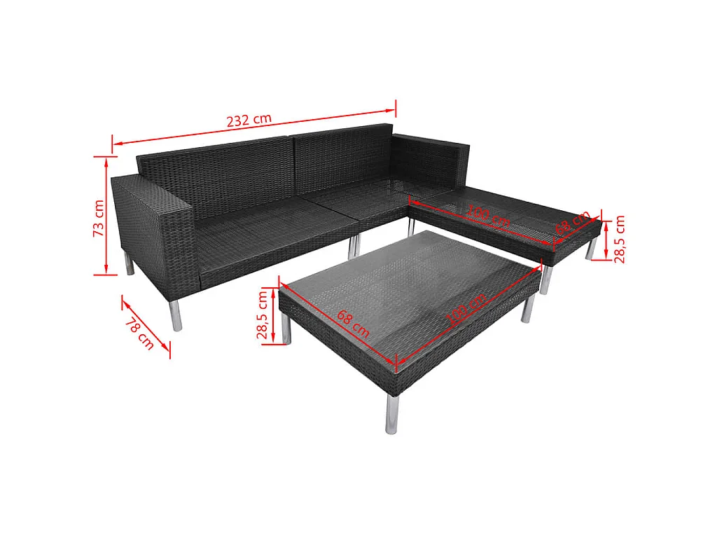4-tlg. Garten-Lounge-Set mit Auflagen Poly Rattan Schwarz