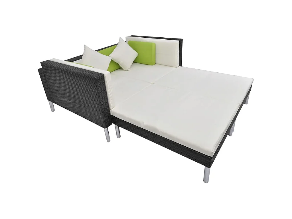 4-tlg. Garten-Lounge-Set mit Auflagen Poly Rattan Schwarz