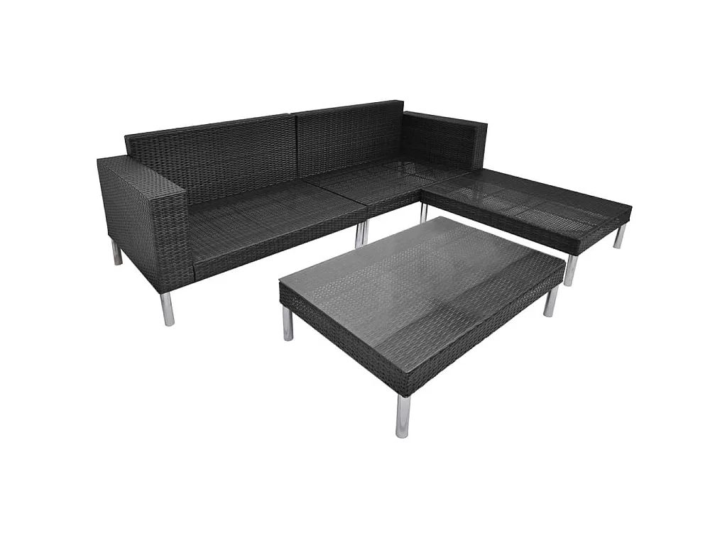 4-tlg. Garten-Lounge-Set mit Auflagen Poly Rattan Schwarz