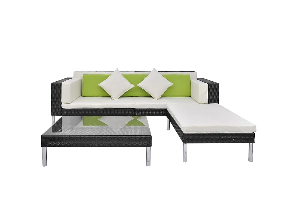 Set Divani da Giardino 4 pz con Cuscini in Polyrattan Nero