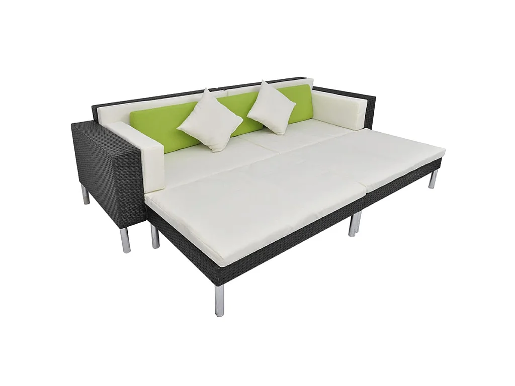 Set Divani da Giardino 4 pz con Cuscini in Polyrattan Nero