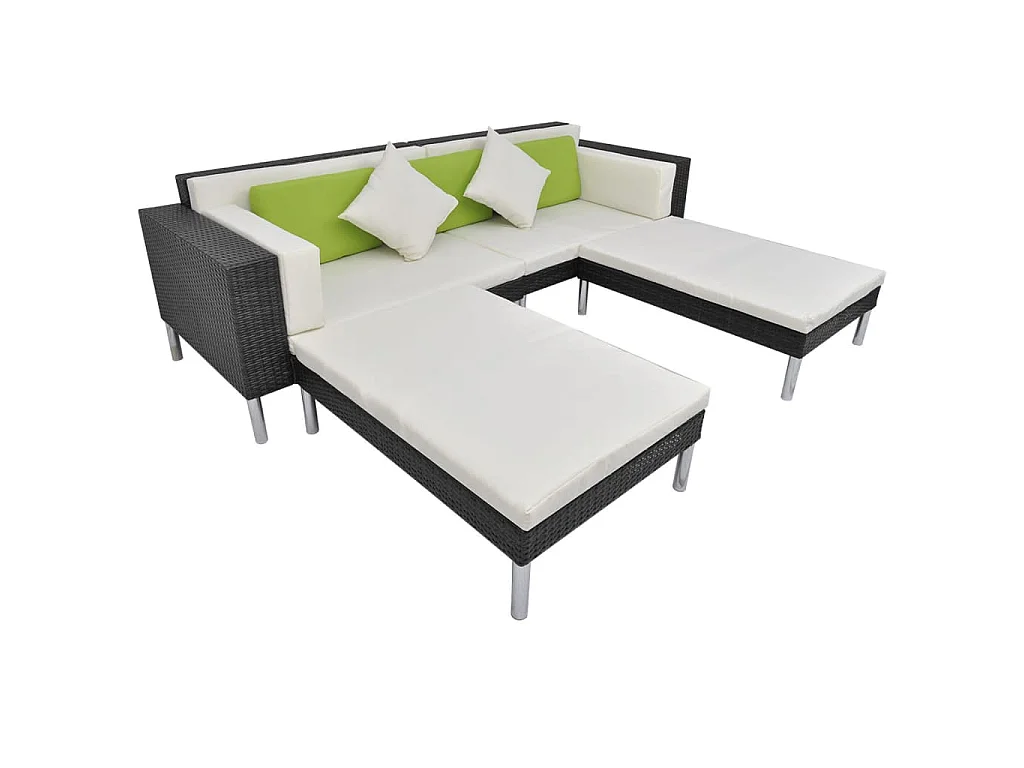 Set Divani da Giardino 4 pz con Cuscini in Polyrattan Nero