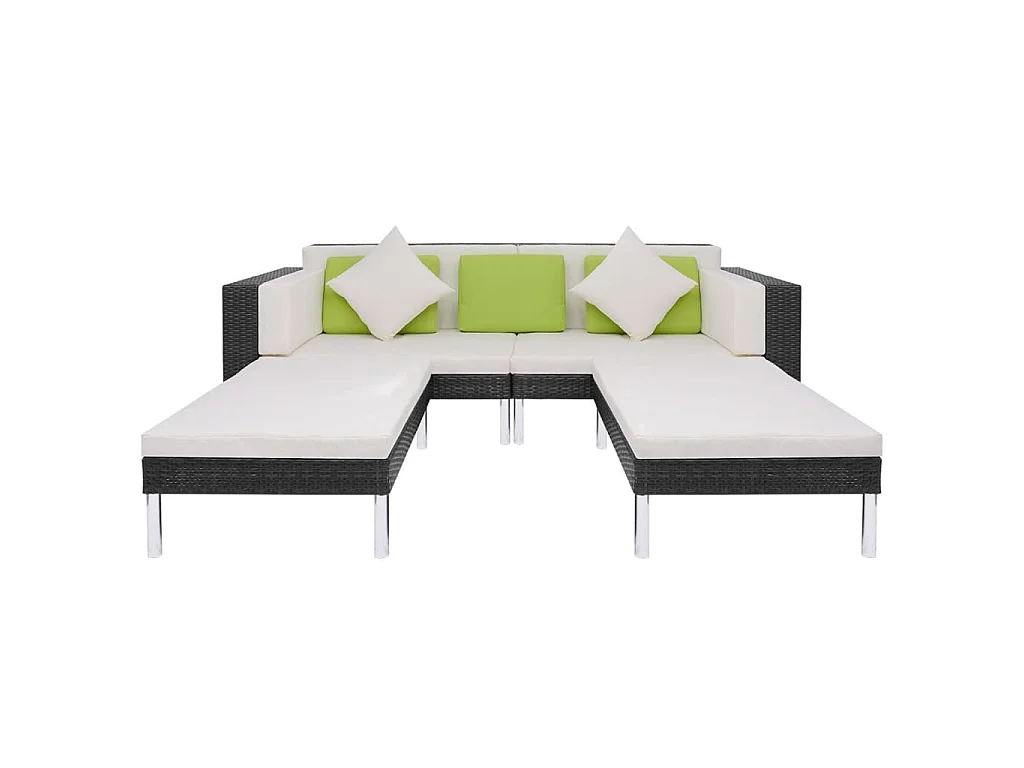 Set Divani da Giardino 4 pz con Cuscini in Polyrattan Nero