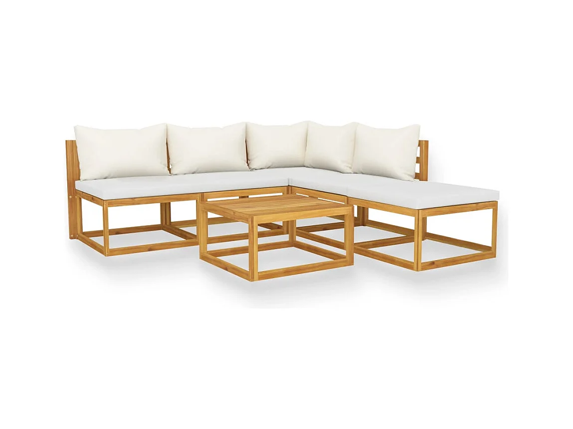Salon de jardin 6 pcs avec coussin Crème Bois d'acacia solide