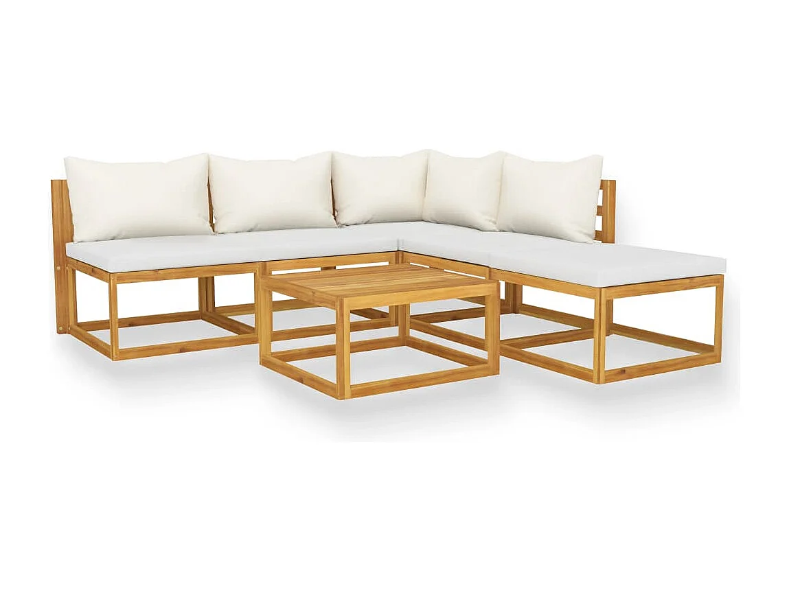 6 pcs conjunto lounge jardim c/ almofadões acácia maciça creme