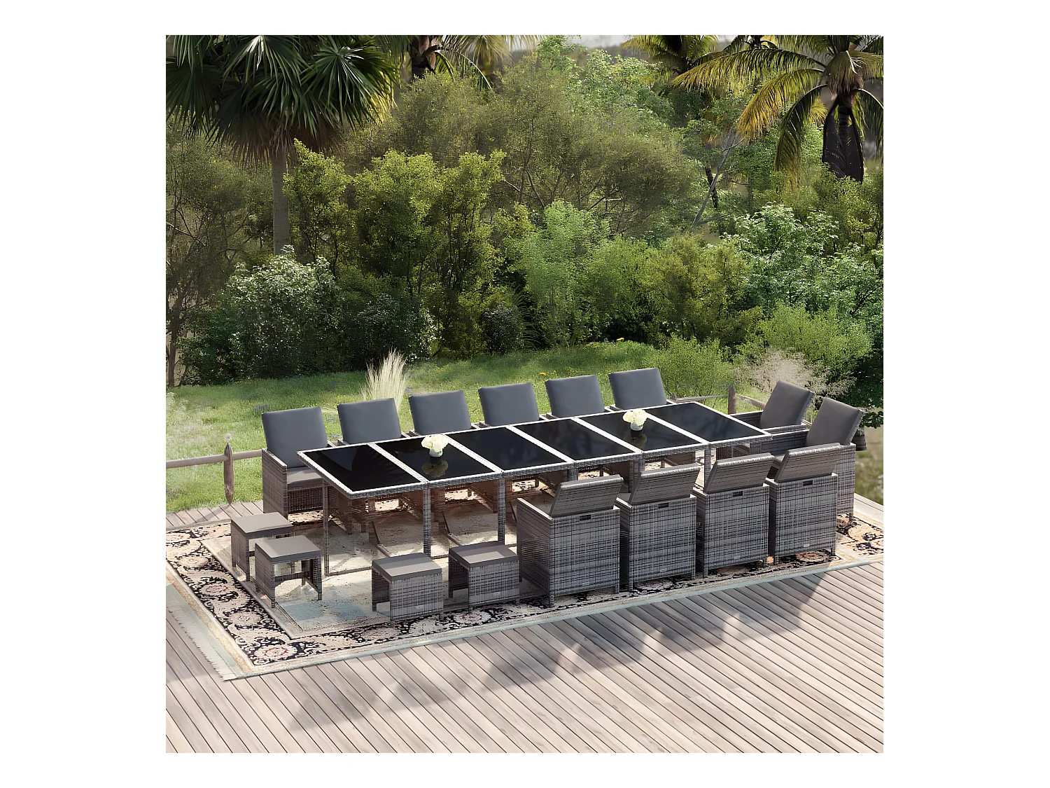 19-tlg. Garten-Essgruppe mit Kissen Poly Rattan Grau