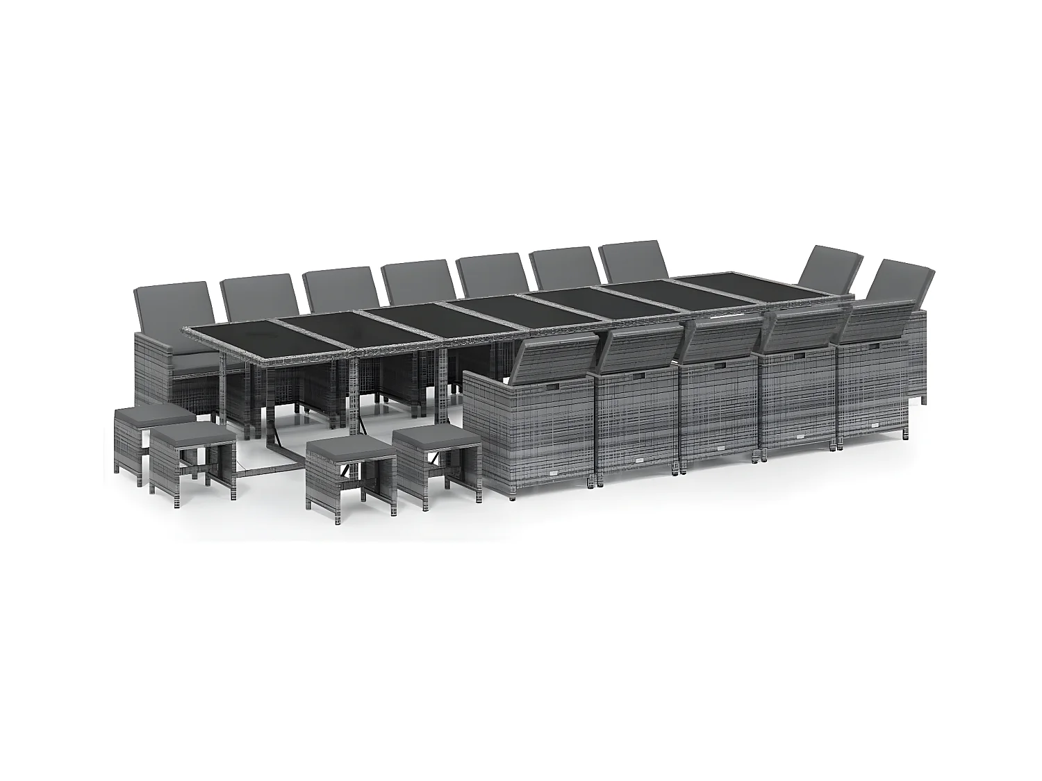 19-tlg. Garten-Essgruppe mit Kissen Poly Rattan Grau