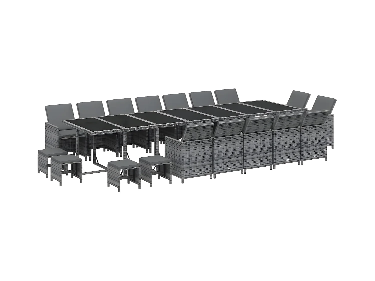 19-tlg. Garten-Essgruppe mit Kissen Poly Rattan Grau