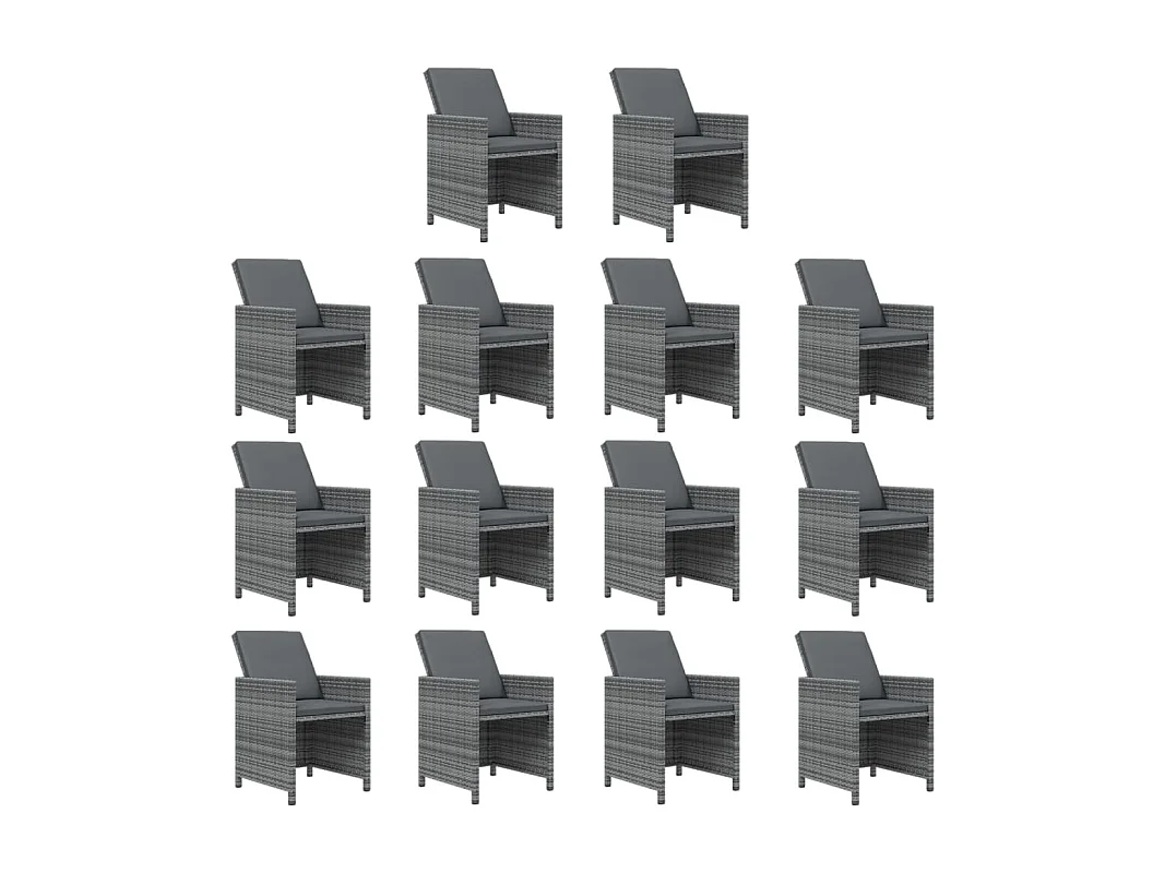 19 pcs conjunto jantar p/ jardim c/ almofadões vime PE cinzento