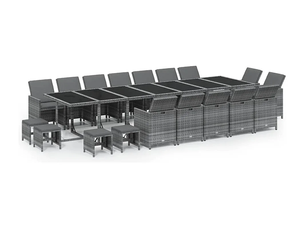 19-tlg. Garten-Essgruppe mit Kissen Poly Rattan Grau