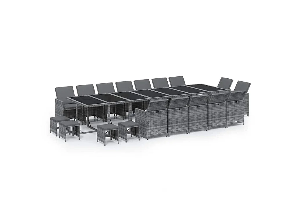 19-delige Tuinset met kussens poly rattan grijs