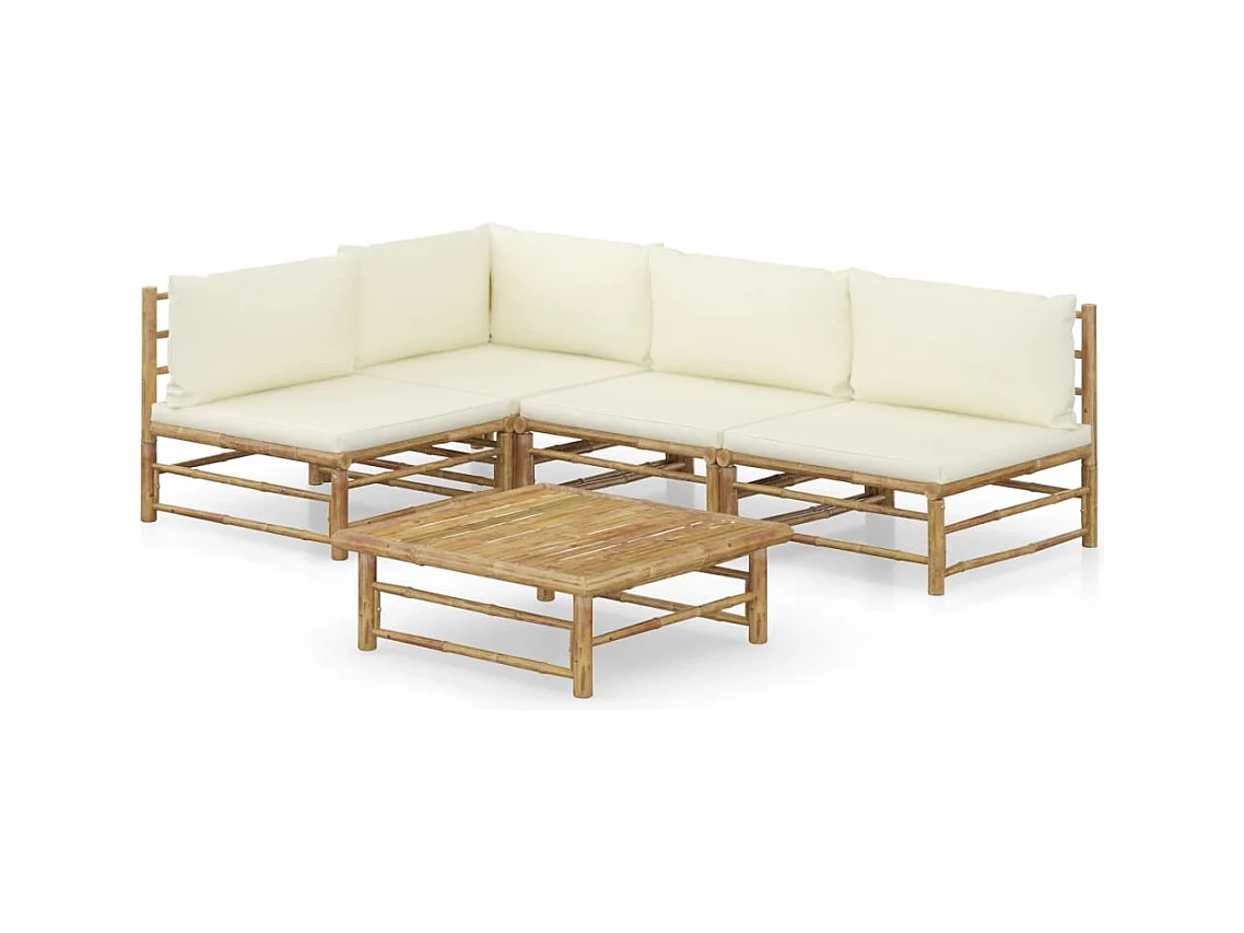 5-delige Loungeset met crèmewitte kussens bamboe