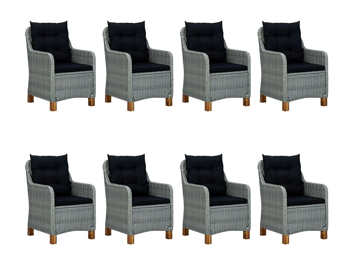 9-delige Tuinset met kussens poly rattan lichtgrijs