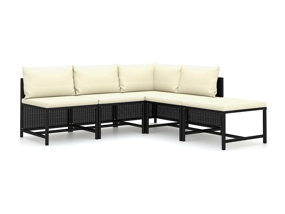 5 pcs conjunto lounge de jardim c/ almofadões vime PE preto